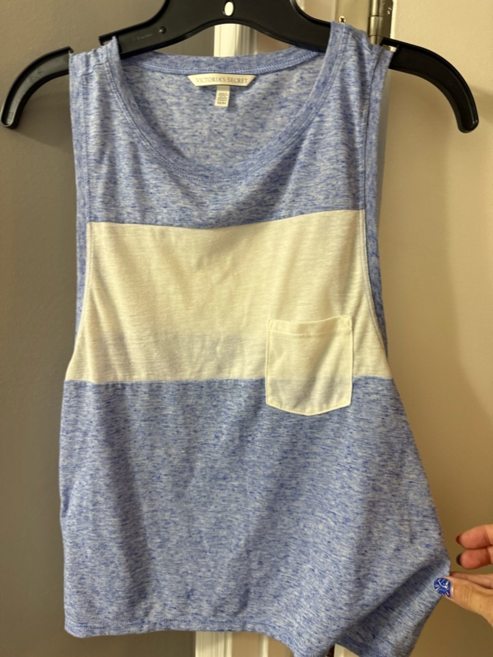Victoria's Secret Blue Heather & White Block Pocket Tank